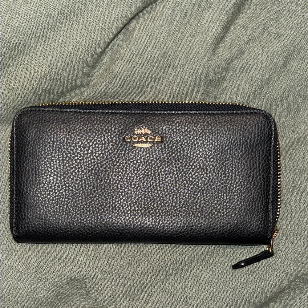 Coach Black Pebbled Leather Zip Wallet